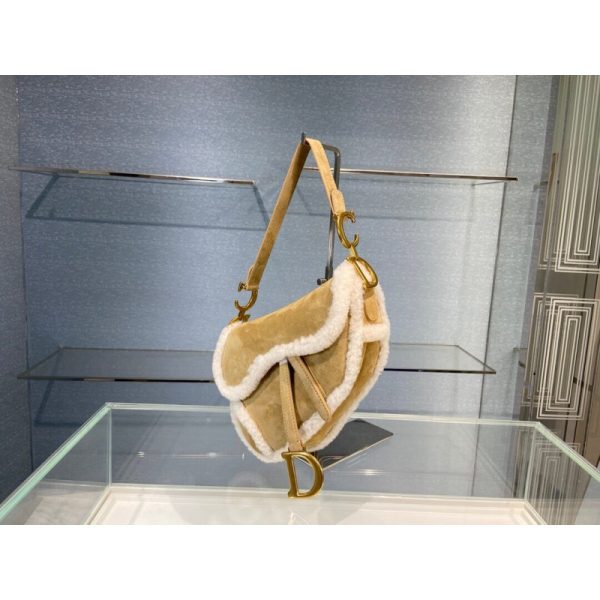 Christian Dior Saddle Bag Camel Shearling Replica M0446 - Image 3