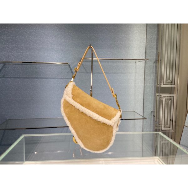 Christian Dior Saddle Bag Camel Shearling Replica M0446 - Image 4