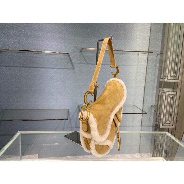 Christian Dior Saddle Bag Camel Shearling Replica M0446 - Image 5