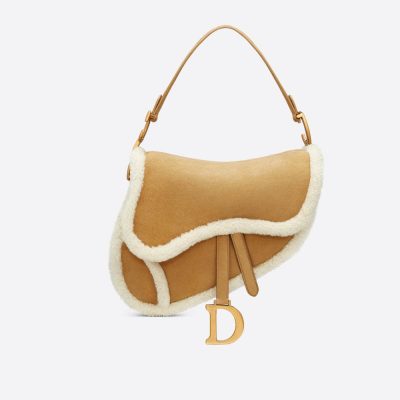 Christian Dior Saddle Bag Camel Shearling Replica M0446