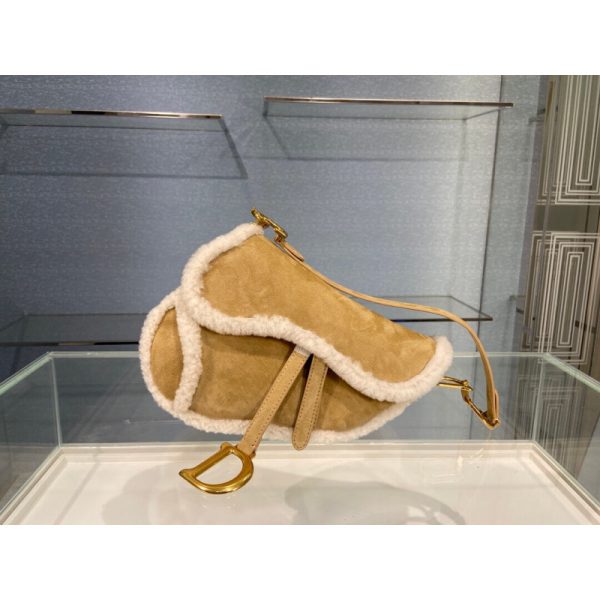 Christian Dior Saddle Bag Camel Shearling Replica M0446 - Image 6