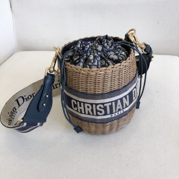 Christian Dior Replica Blue Oblique Wicker Basket Shoulder Bag - Image 4
