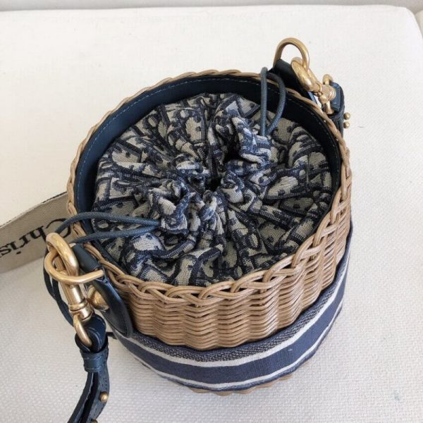 Christian Dior Replica Blue Oblique Wicker Basket Shoulder Bag - Image 6