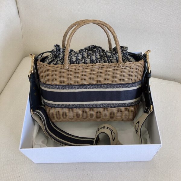 Replica Dior Oblique Wicker Basket Shoulder Bag Blue M7601 - Image 4