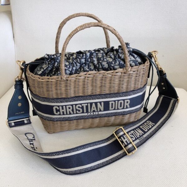 Replica Dior Oblique Wicker Basket Shoulder Bag Blue M7601 - Image 5