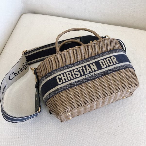 Replica Dior Oblique Wicker Basket Shoulder Bag Blue M7601 - Image 6
