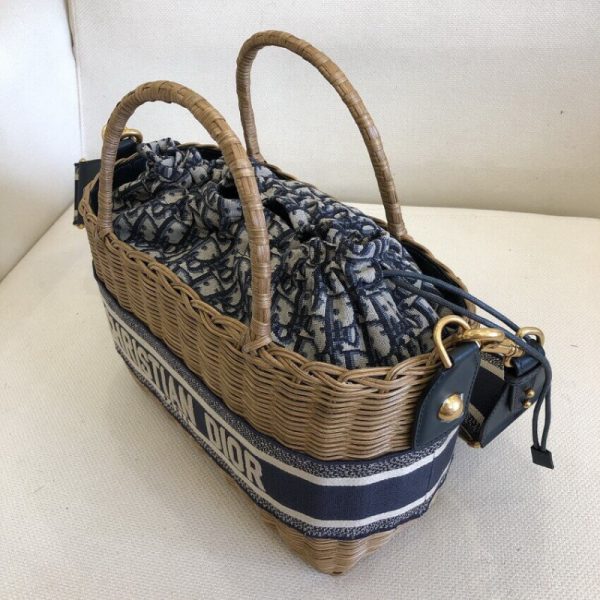 Replica Dior Oblique Wicker Basket Shoulder Bag Blue M7601 - Image 10