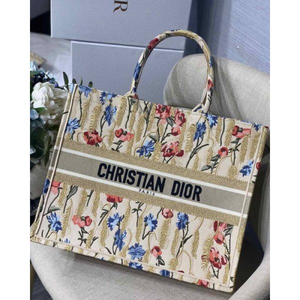 Replica Dior Book Tote: Hibiscus Metallic Embroidery M1286