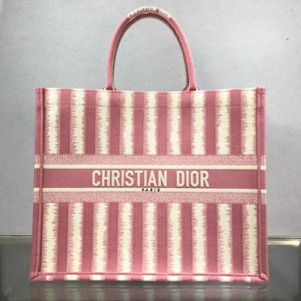 Dior Book Tote Replica: Pink D-Stripes Embroidery M1286 - Image 2