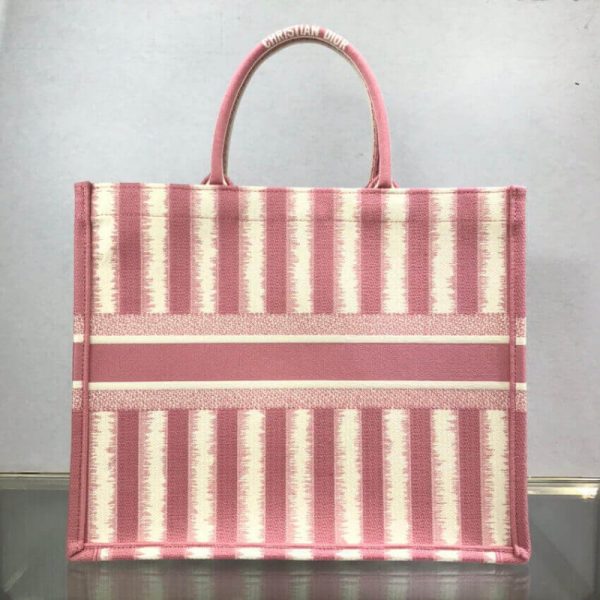 Dior Book Tote Replica: Pink D-Stripes Embroidery M1286 - Image 3