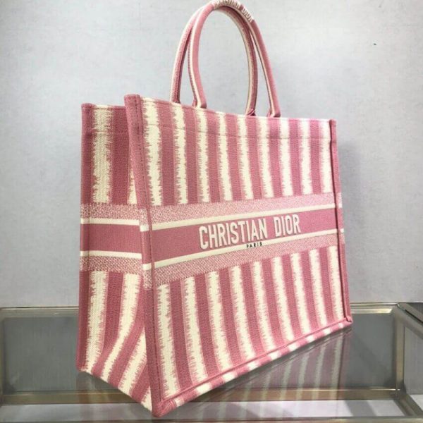 Dior Book Tote Replica: Pink D-Stripes Embroidery M1286 - Image 4