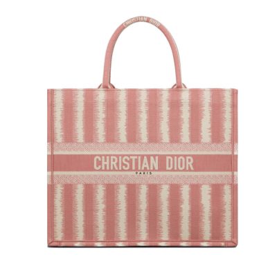 Dior Book Tote Replica: Pink D-Stripes Embroidery M1286