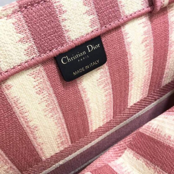 Dior Book Tote Replica: Pink D-Stripes Embroidery M1286 - Image 9
