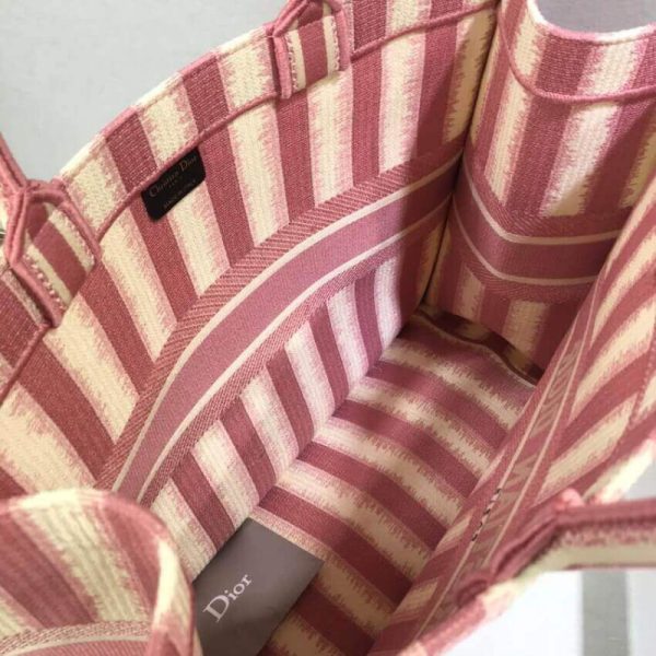 Dior Book Tote Replica: Pink D-Stripes Embroidery M1286 - Image 10