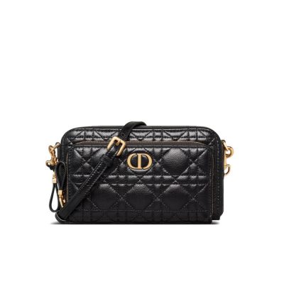 Dior Caro Double Pouch Black Cannage Calfskin Replica M9237