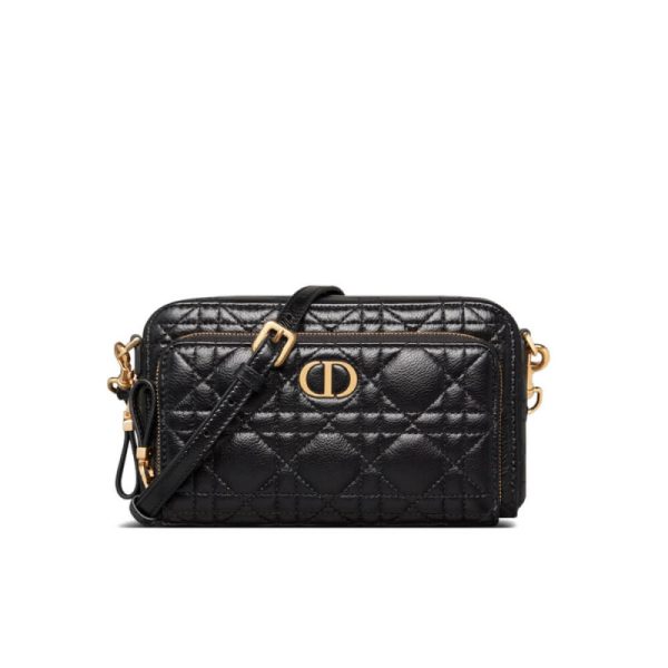 Dior Caro Double Pouch Black Cannage Calfskin Replica M9237