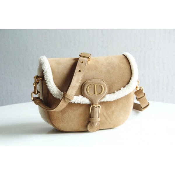 Replica Dior Medium Bobby Shearling Bag in Camel M9319 - Image 2