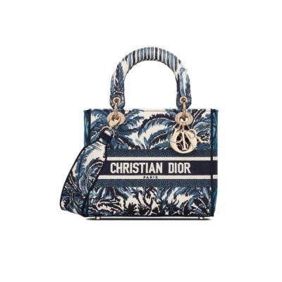 Replica Dior Lady D-Lite Blue Dior Palms Embroidery Bag