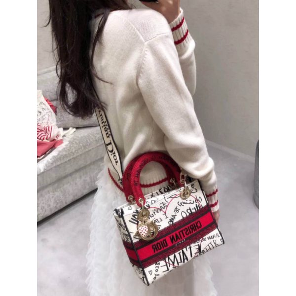 Replica Dior Lady D-Lite Latte Graffiti Embroidery Bag M0565 - Image 2