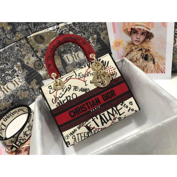 Replica Dior Lady D-Lite Latte Graffiti Embroidery Bag M0565 - Image 5