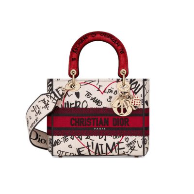 Replica Dior Lady D-Lite Latte Graffiti Embroidery Bag M0565