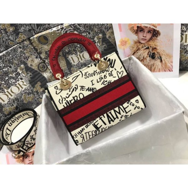 Replica Dior Lady D-Lite Latte Graffiti Embroidery Bag M0565 - Image 6