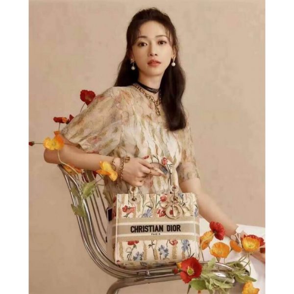 Replica Dior Lady D-Lite Hibiscus Metallic Thread Embroidery Bag - Image 2