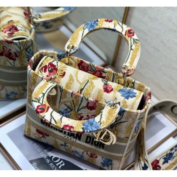 Replica Dior Lady D-Lite Hibiscus Metallic Thread Embroidery Bag - Image 11