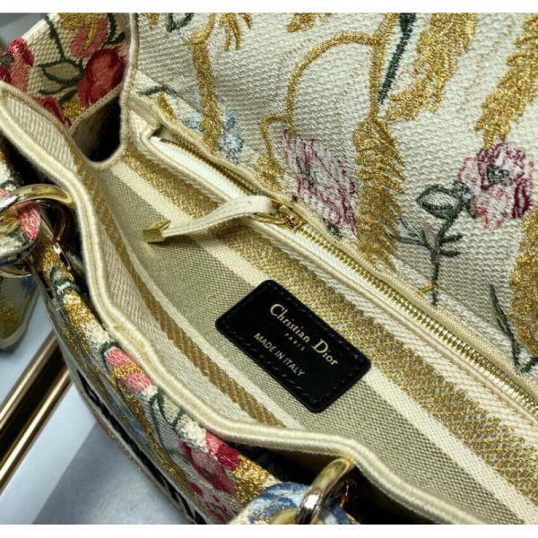 Replica Dior Lady D-Lite Hibiscus Metallic Thread Embroidery Bag - Image 12