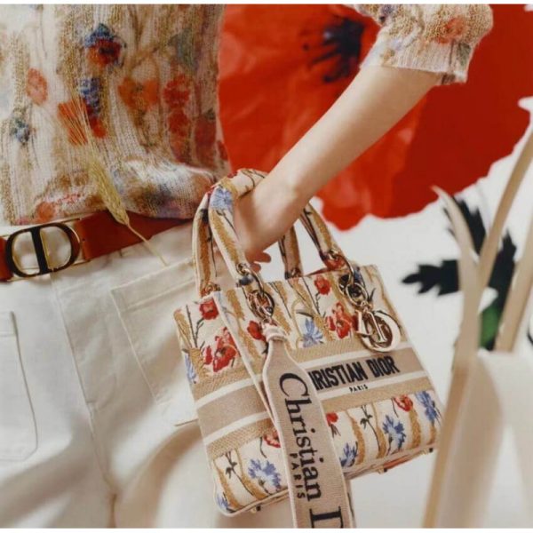 Replica Dior Lady D-Lite Hibiscus Metallic Thread Embroidery Bag - Image 3