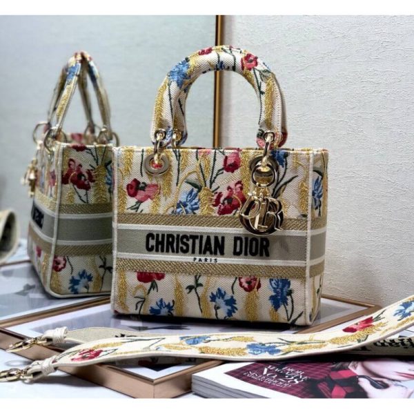Replica Dior Lady D-Lite Hibiscus Metallic Thread Embroidery Bag - Image 4