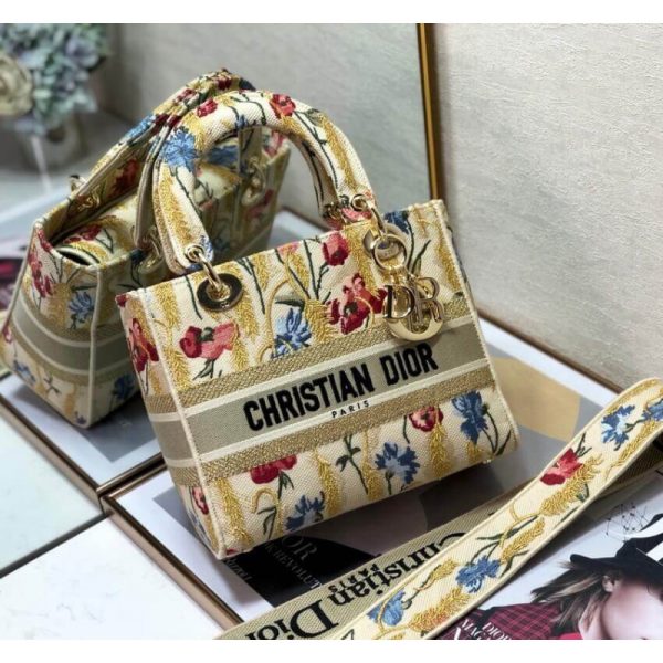 Replica Dior Lady D-Lite Hibiscus Metallic Thread Embroidery Bag - Image 5