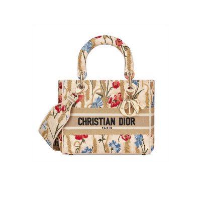 Replica Dior Lady D-Lite Hibiscus Metallic Thread Embroidery Bag