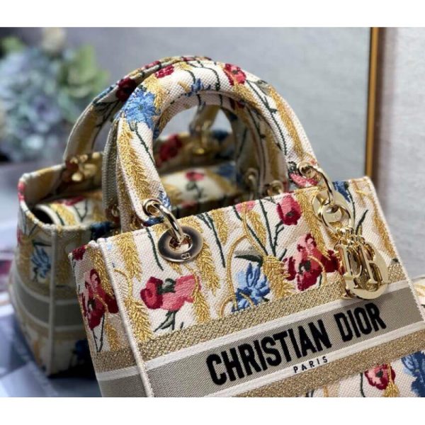 Replica Dior Lady D-Lite Hibiscus Metallic Thread Embroidery Bag - Image 7