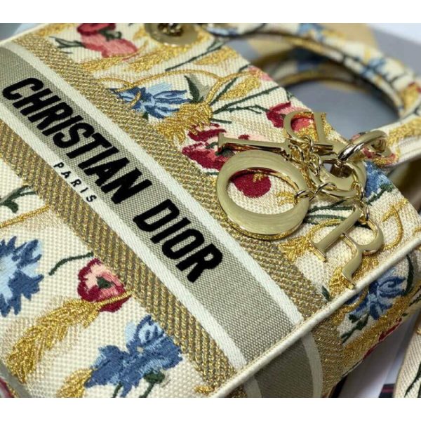 Replica Dior Lady D-Lite Hibiscus Metallic Thread Embroidery Bag - Image 9