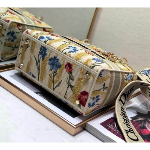 Replica Dior Lady D-Lite Hibiscus Metallic Thread Embroidery Bag - Image 10