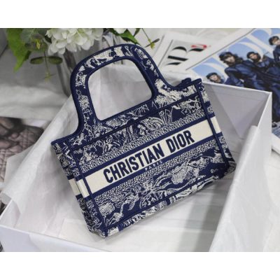 Dior Mini Book Tote Blue Embroidery Replica M1271