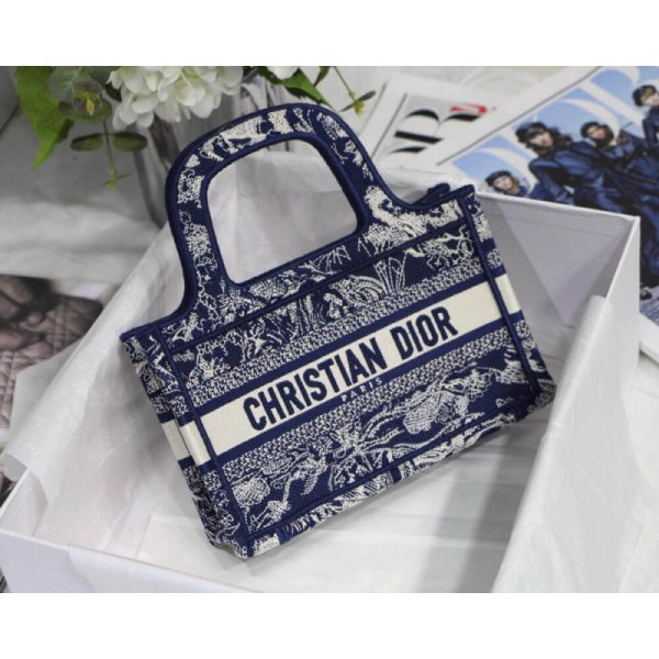 Dior Mini Book Tote Blue Embroidery Replica M1271