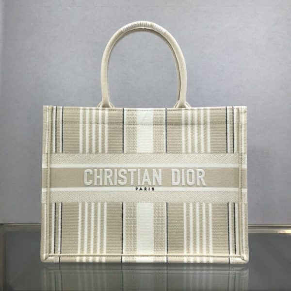 Replica Dior Small Beige Striped Book Tote M1296
