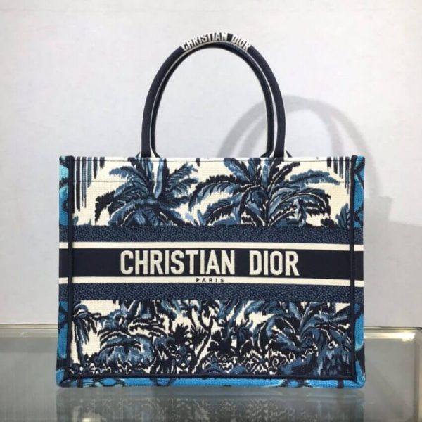 Replica Dior Blue Palms Embroidery Small Book Tote M1296