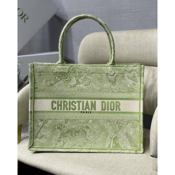 Replica Dior Small Book Tote Lime Toile De Jouy Embroidery - Image 3