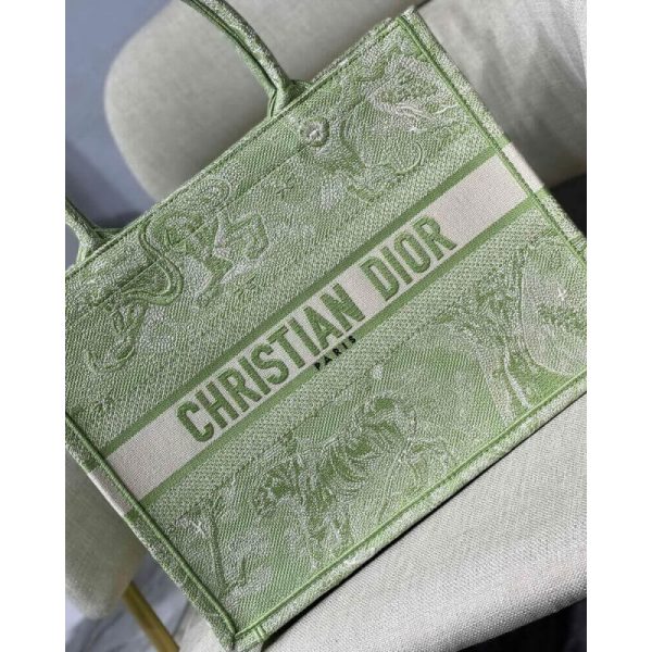 Replica Dior Small Book Tote Lime Toile De Jouy Embroidery - Image 4