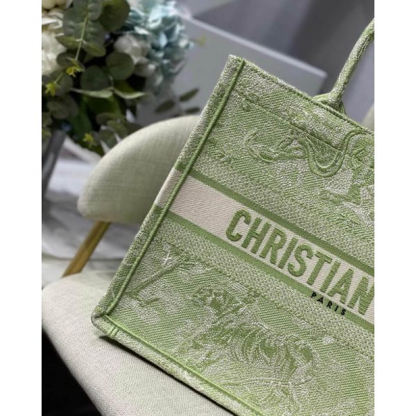 Replica Dior Small Book Tote Lime Toile De Jouy Embroidery - Image 6