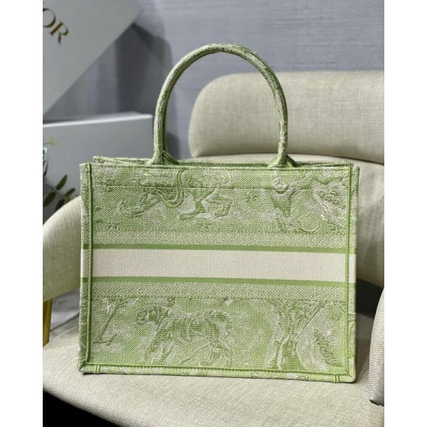 Replica Dior Small Book Tote Lime Toile De Jouy Embroidery - Image 8