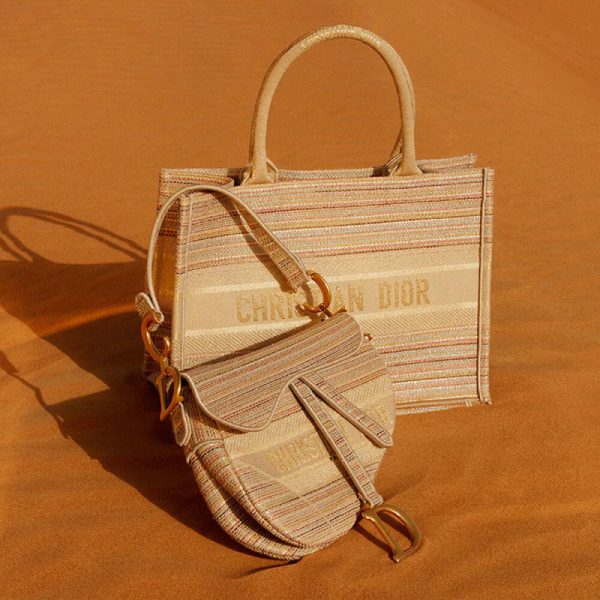 Dior Replica Small Book Tote - Multicolor Striped Embroidered Design - Image 2