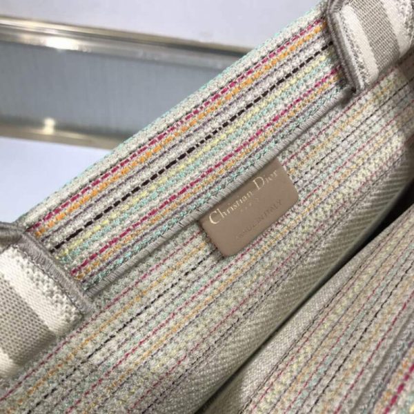 Dior Replica Small Book Tote - Multicolor Striped Embroidered Design - Image 11