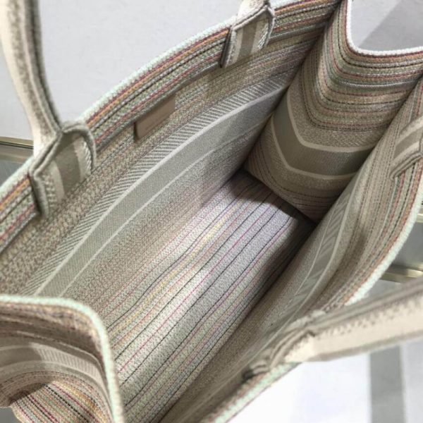 Dior Replica Small Book Tote - Multicolor Striped Embroidered Design - Image 12