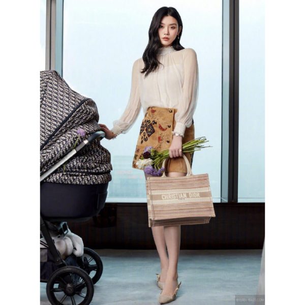 Dior Replica Small Book Tote - Multicolor Striped Embroidered Design - Image 3