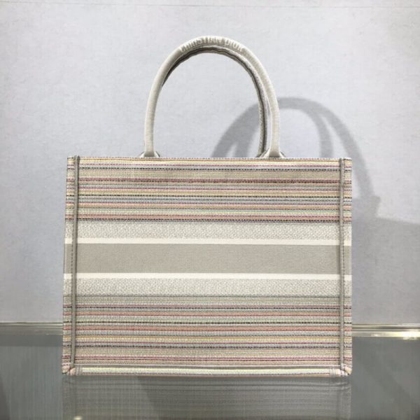 Dior Replica Small Book Tote - Multicolor Striped Embroidered Design - Image 5