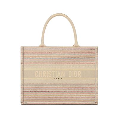 Dior Replica Small Book Tote - Multicolor Striped Embroidered Design